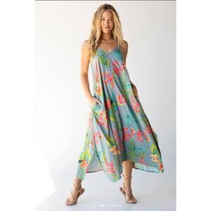 Natural Life Womens Katrina Midi Slip Dress Size Small Blue Boho Tropical